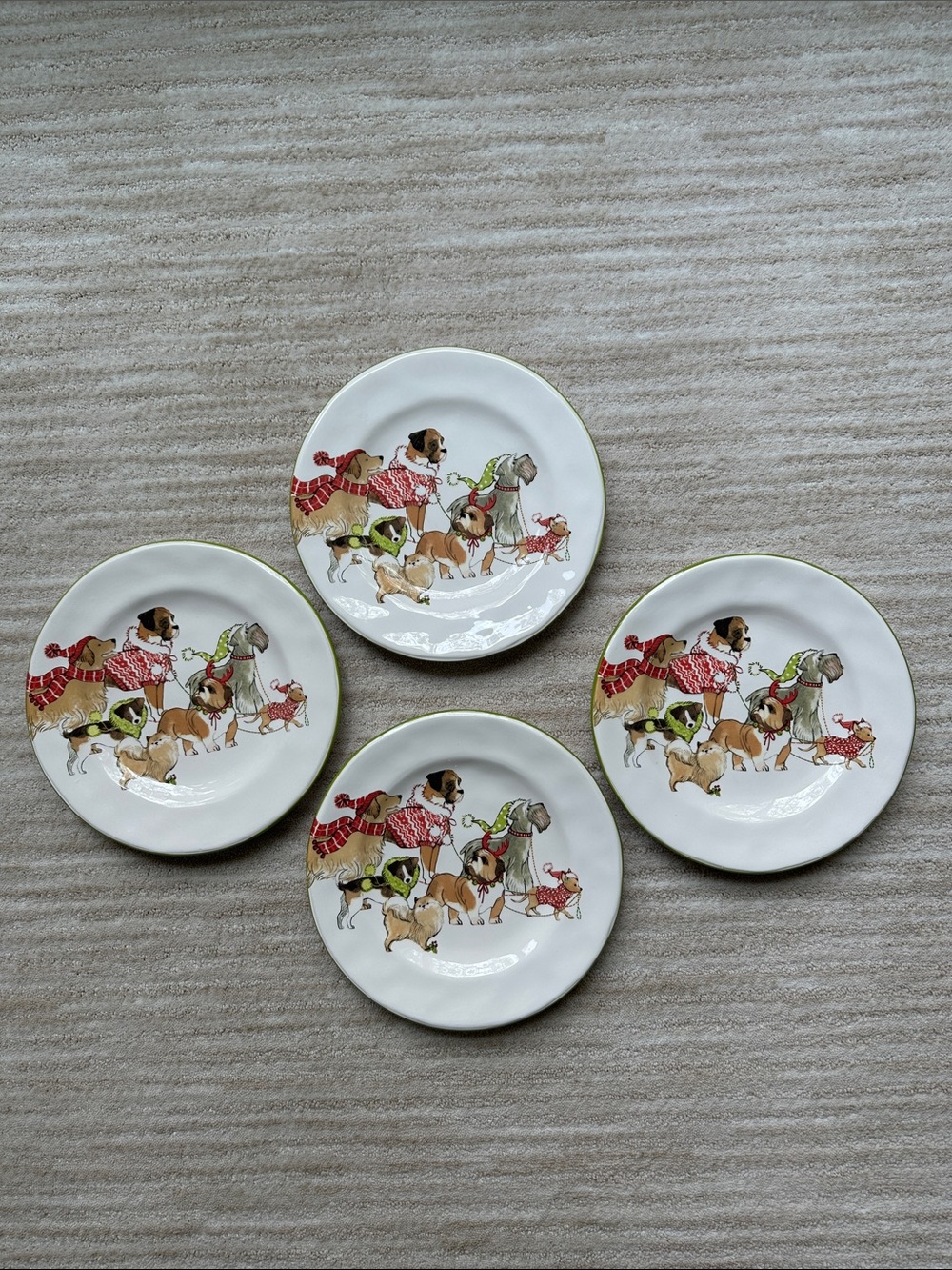 Set of 4 PIER 1 Park Avenue Holiday Puppies Salad Plates Ironstone 8 3/4”